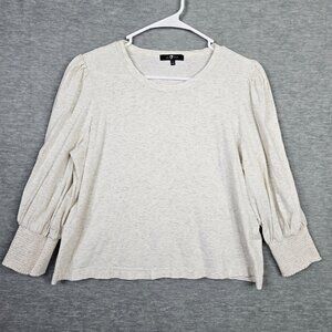 7For All Mankind Women's Off White Puff Sleeve 100% Cotton Tee Size L